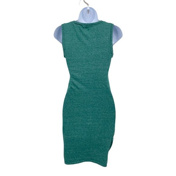 Leith T-shirt Dress Womens XS Green Space Dye Sleeveless Ruched Side - Picture 2 of 6